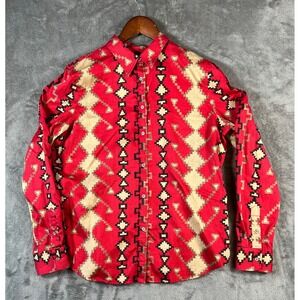Lauren Ralph Lauren Shirt Womens XL Red Aztec Western Button Up Long Sleeve*